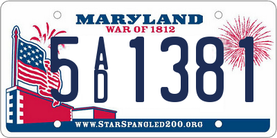 MD license plate 5AD1381