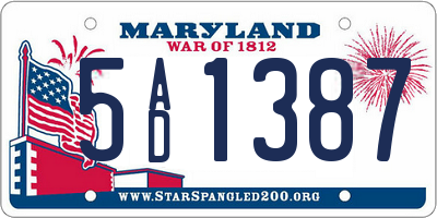MD license plate 5AD1387