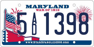 MD license plate 5AD1398