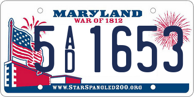 MD license plate 5AD1653