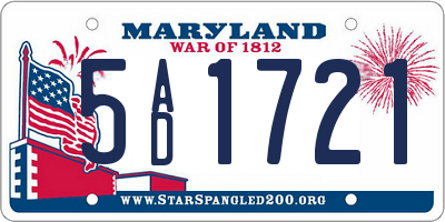 MD license plate 5AD1721