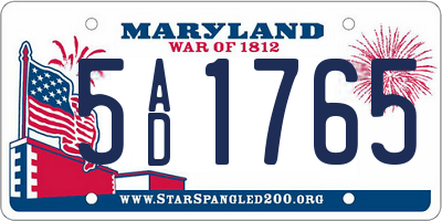 MD license plate 5AD1765