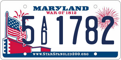 MD license plate 5AD1782
