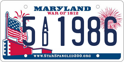 MD license plate 5AD1986