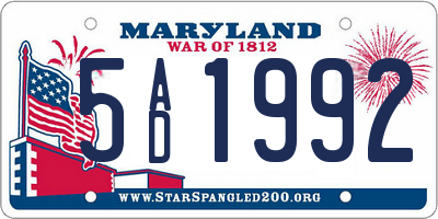 MD license plate 5AD1992