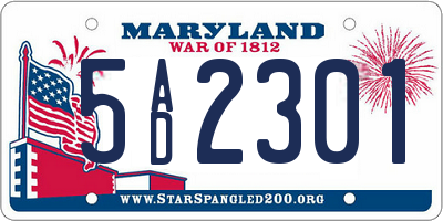 MD license plate 5AD2301