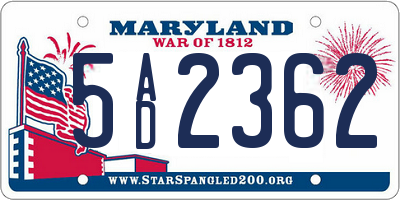 MD license plate 5AD2362