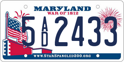 MD license plate 5AD2433