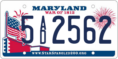 MD license plate 5AD2562