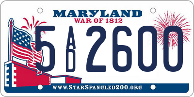 MD license plate 5AD2600