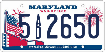 MD license plate 5AD2650