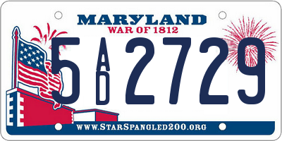 MD license plate 5AD2729