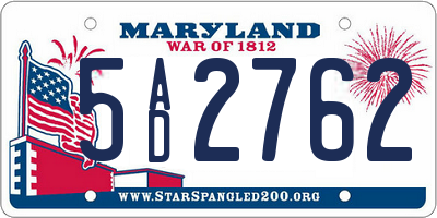 MD license plate 5AD2762