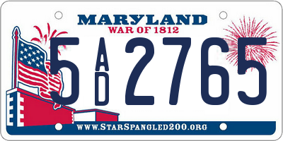 MD license plate 5AD2765