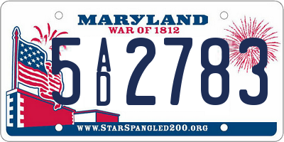 MD license plate 5AD2783