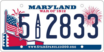MD license plate 5AD2833