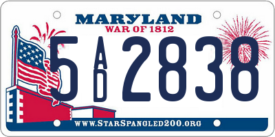 MD license plate 5AD2838