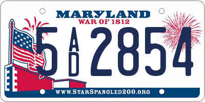 MD license plate 5AD2854