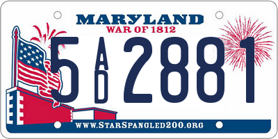 MD license plate 5AD2881