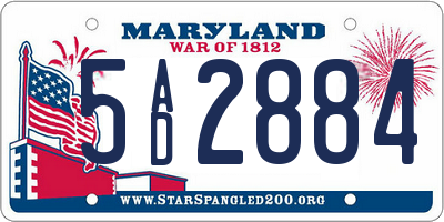 MD license plate 5AD2884