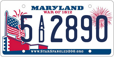 MD license plate 5AD2890