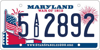 MD license plate 5AD2892