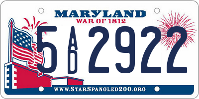 MD license plate 5AD2922