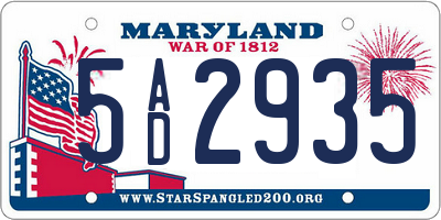MD license plate 5AD2935