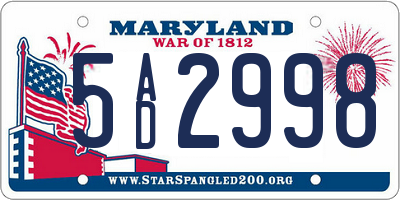 MD license plate 5AD2998