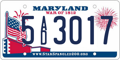 MD license plate 5AD3017