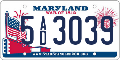 MD license plate 5AD3039