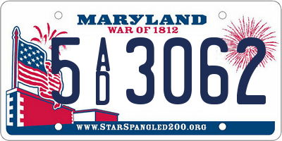 MD license plate 5AD3062