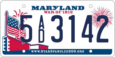 MD license plate 5AD3142
