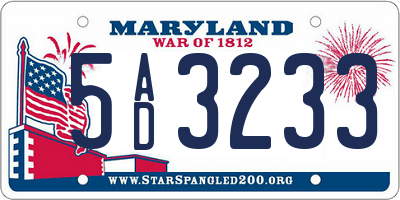 MD license plate 5AD3233