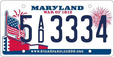 MD license plate 5AD3334