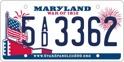 MD license plate 5AD3362