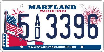 MD license plate 5AD3396