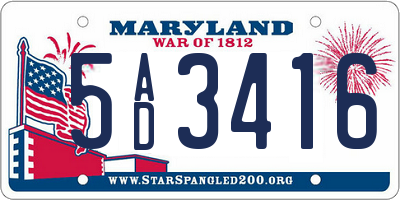 MD license plate 5AD3416