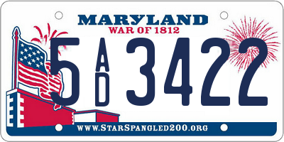 MD license plate 5AD3422