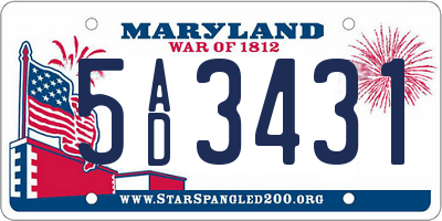 MD license plate 5AD3431