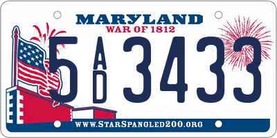 MD license plate 5AD3433