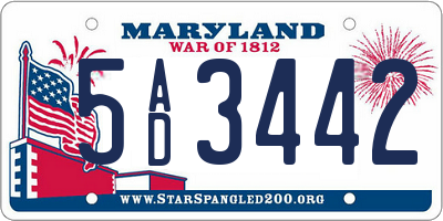 MD license plate 5AD3442