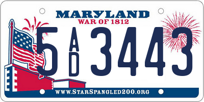 MD license plate 5AD3443