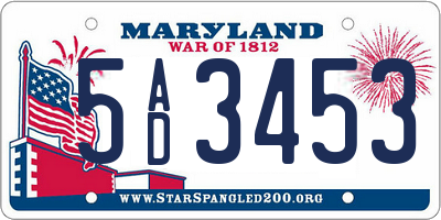 MD license plate 5AD3453