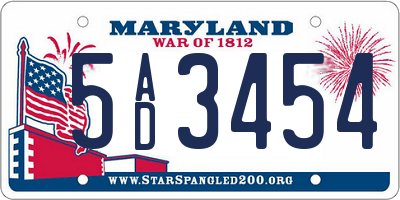 MD license plate 5AD3454