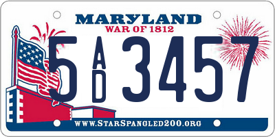 MD license plate 5AD3457