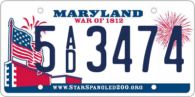 MD license plate 5AD3474