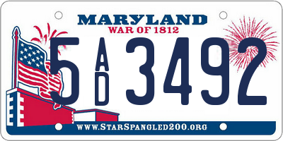 MD license plate 5AD3492