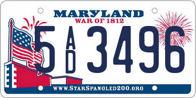 MD license plate 5AD3496