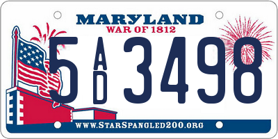 MD license plate 5AD3498